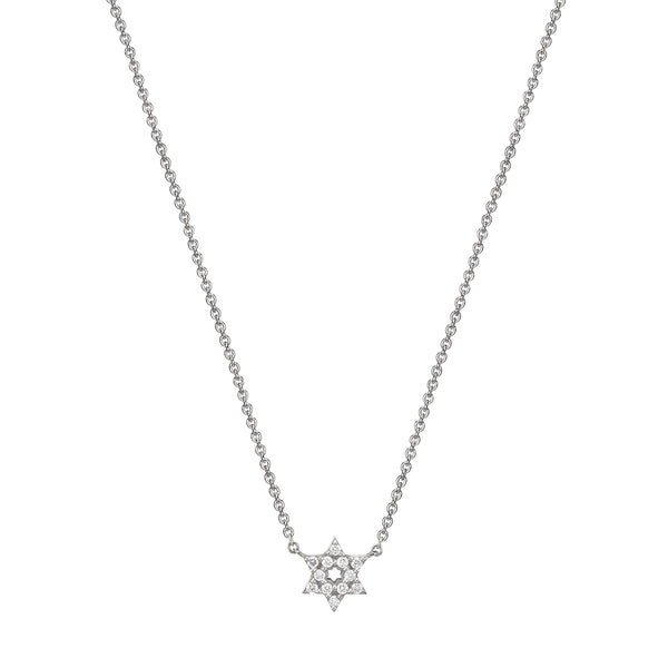 Mini Diamond Star Of David Necklace 18K white gold