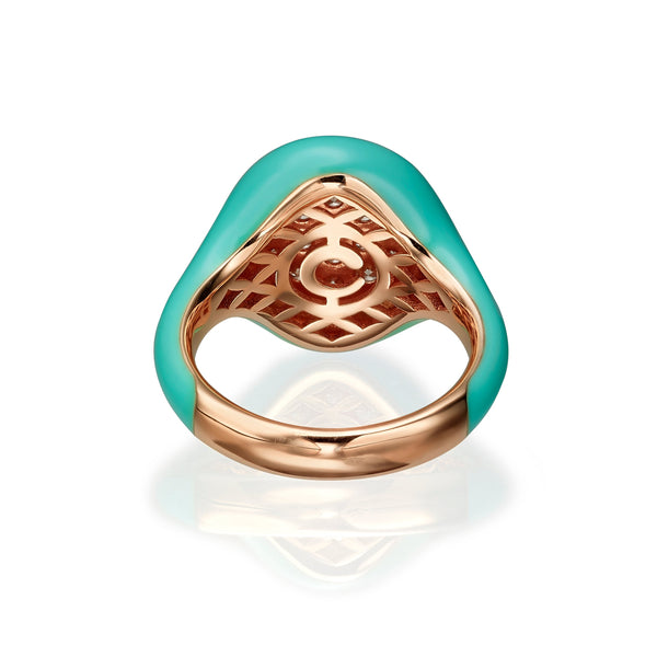 Turquoise Enamel Diamond Signet Ring
