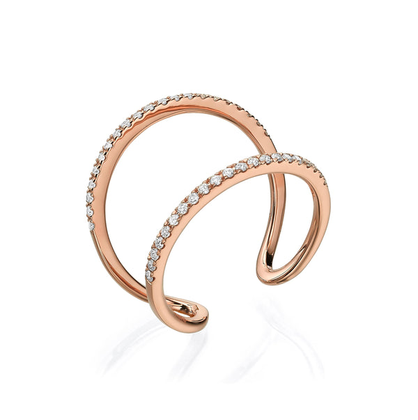 Open Double Band Diamond Ring Rose Gold 18K
