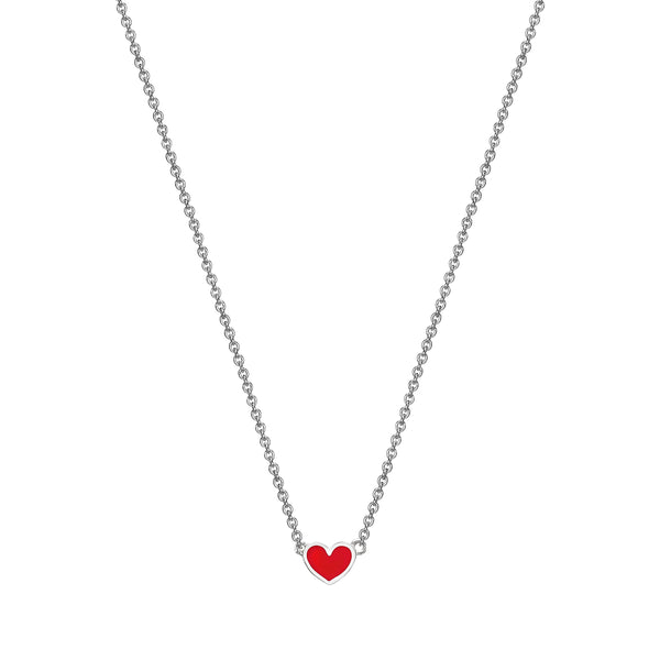 Mini Enamel Heart Necklace white gold 18K