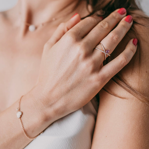 Diamond X Ring with Pink Sapphire